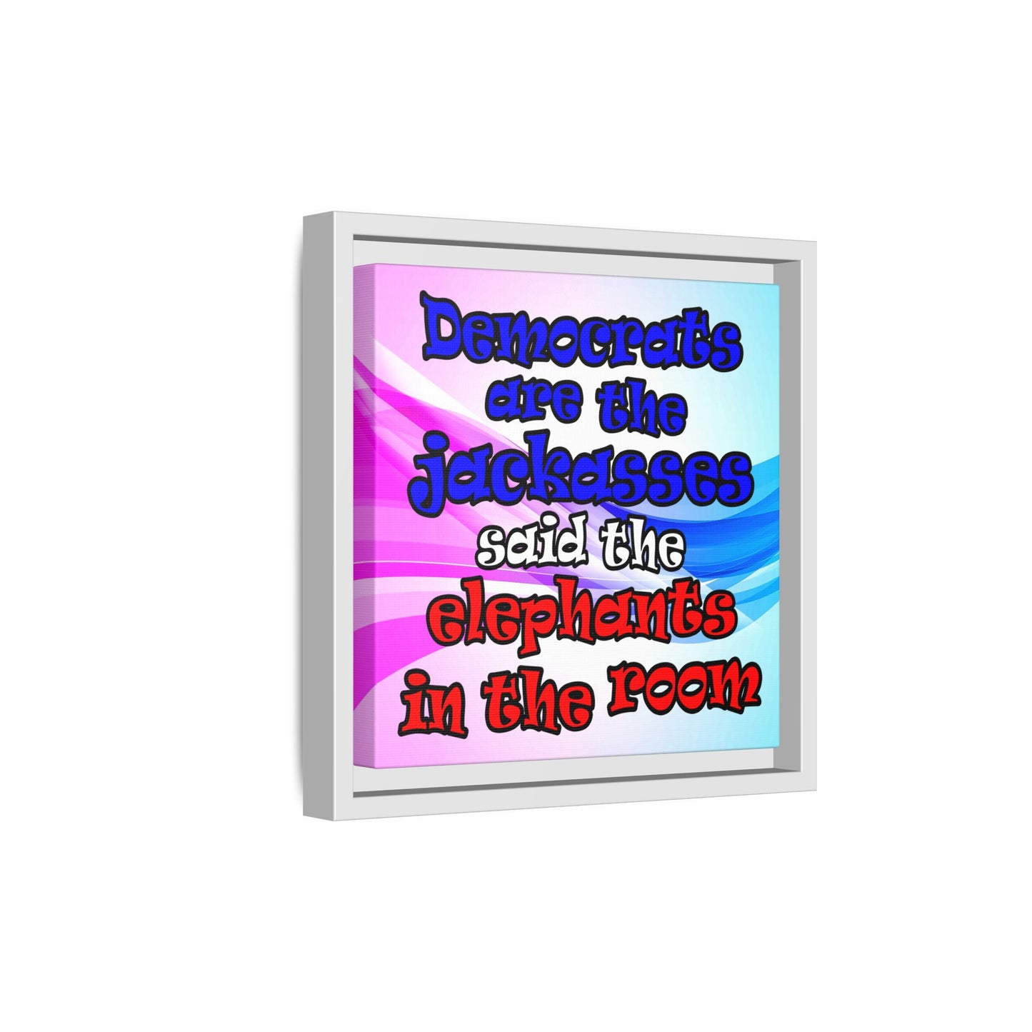 donkeys and elephants - framed canvas art (light blue-pink wave)