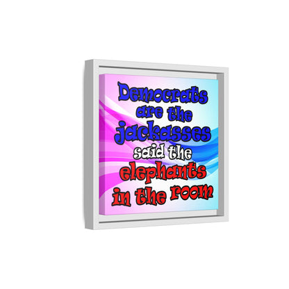 donkeys and elephants - framed canvas art (light blue-pink wave)