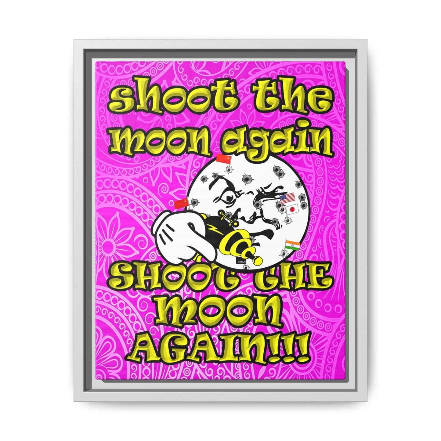shoot the moon again - framed canvas art (pink swirl)