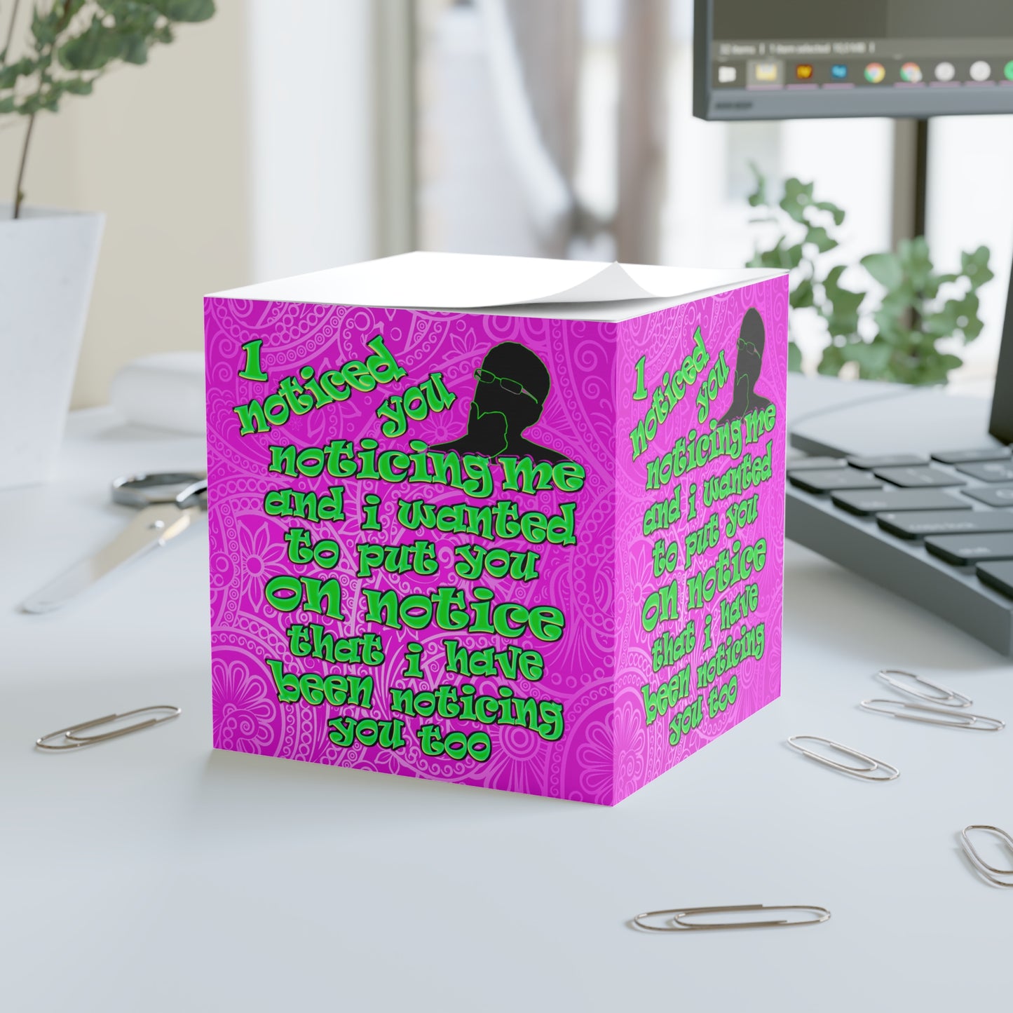 noticed you noticing - note cube (pink swirl)