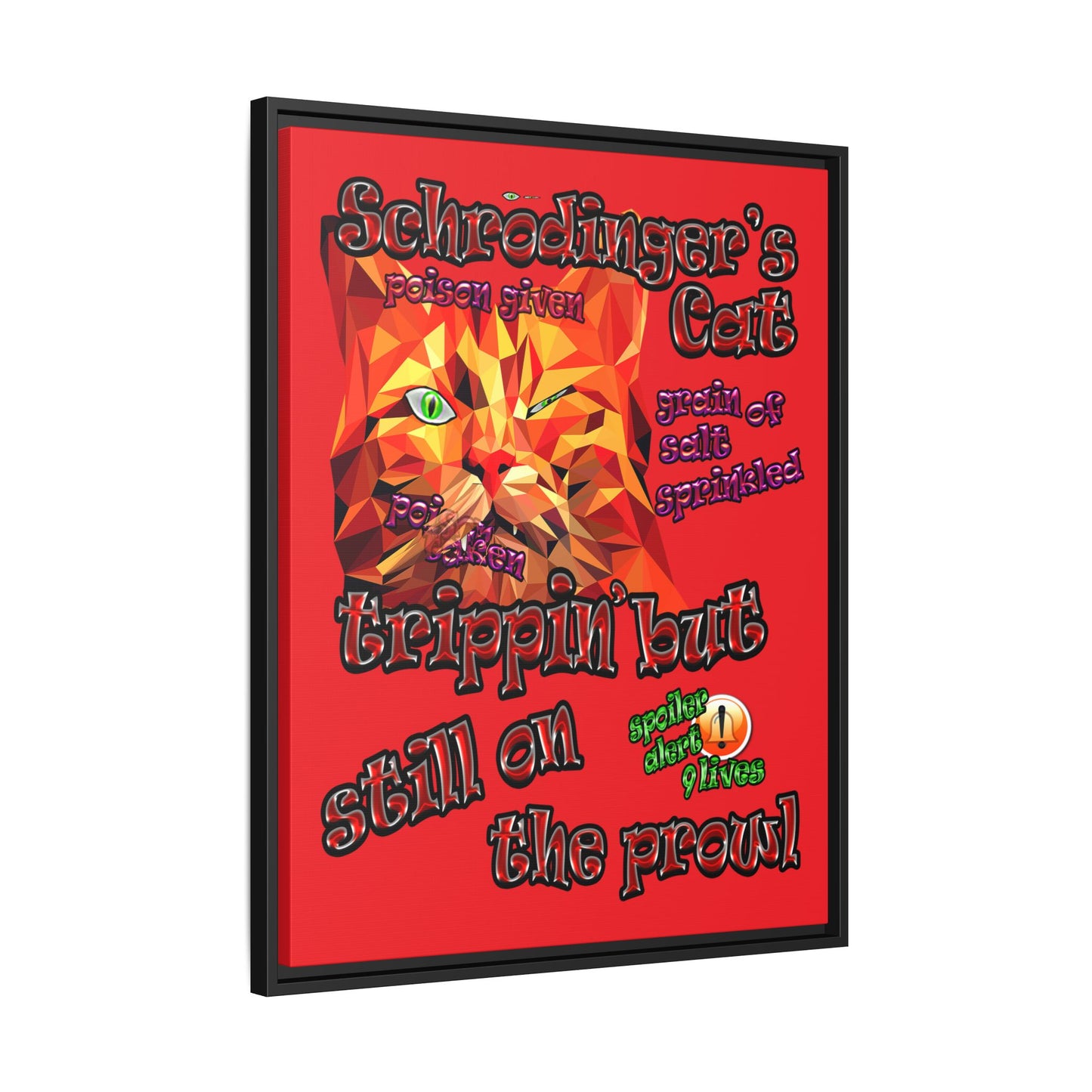 schrodinger's cat - framed canvas art (red)