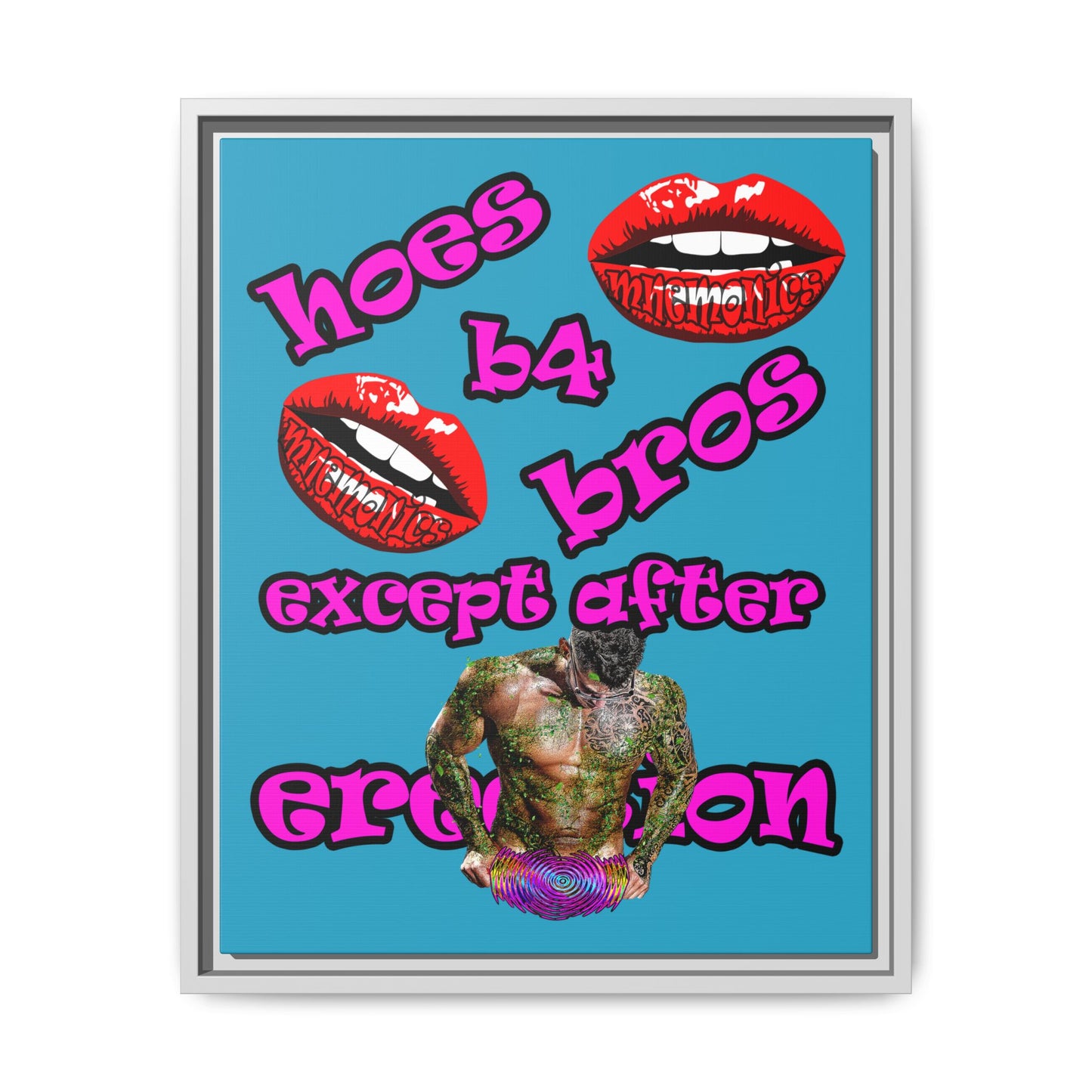 hoes b4 bros - framed canvas art (turquoise)