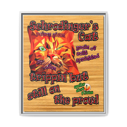 schrodinger's cat - framed canvas art (butterscotch wood finish)