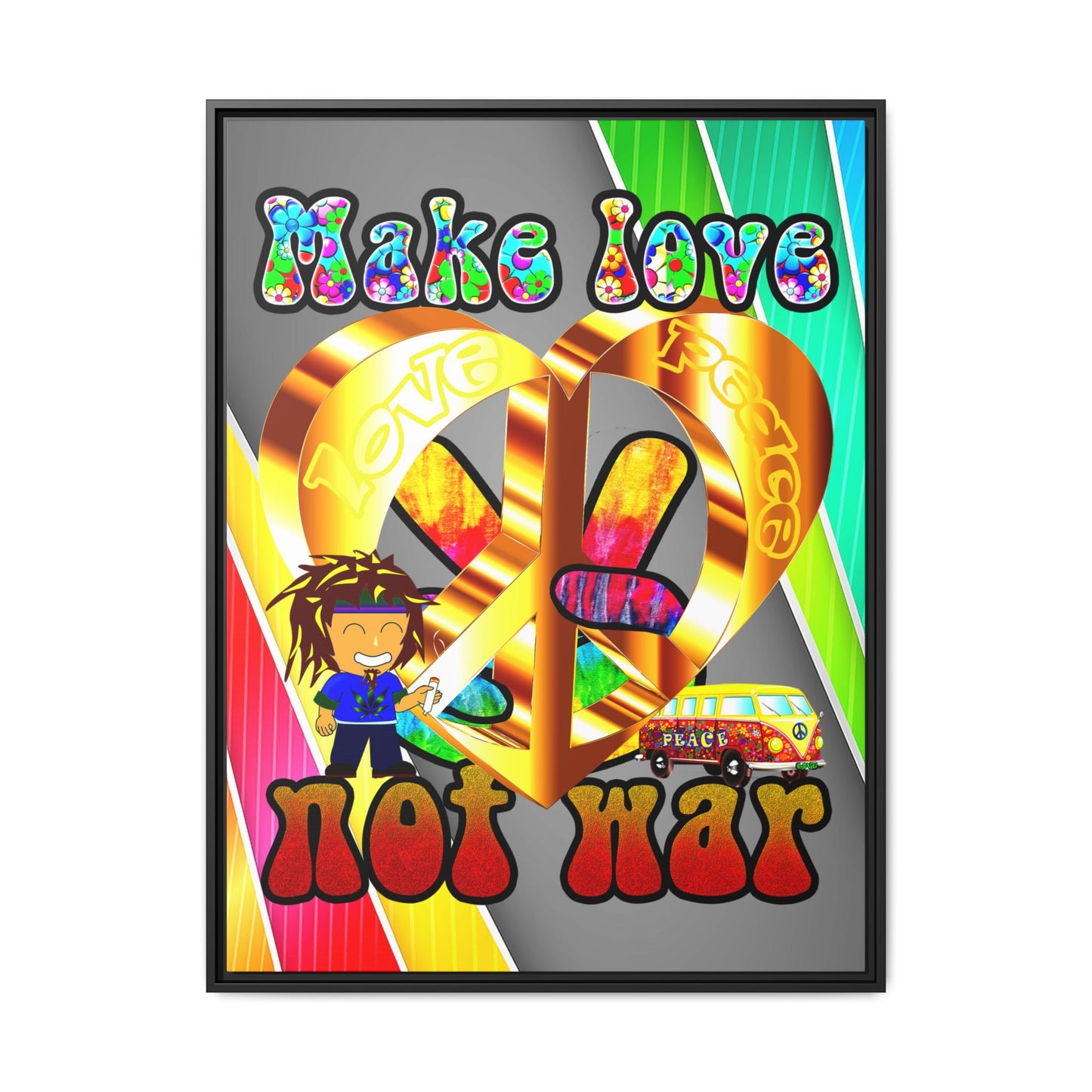 love peace - framed canvas art (rainbow split)