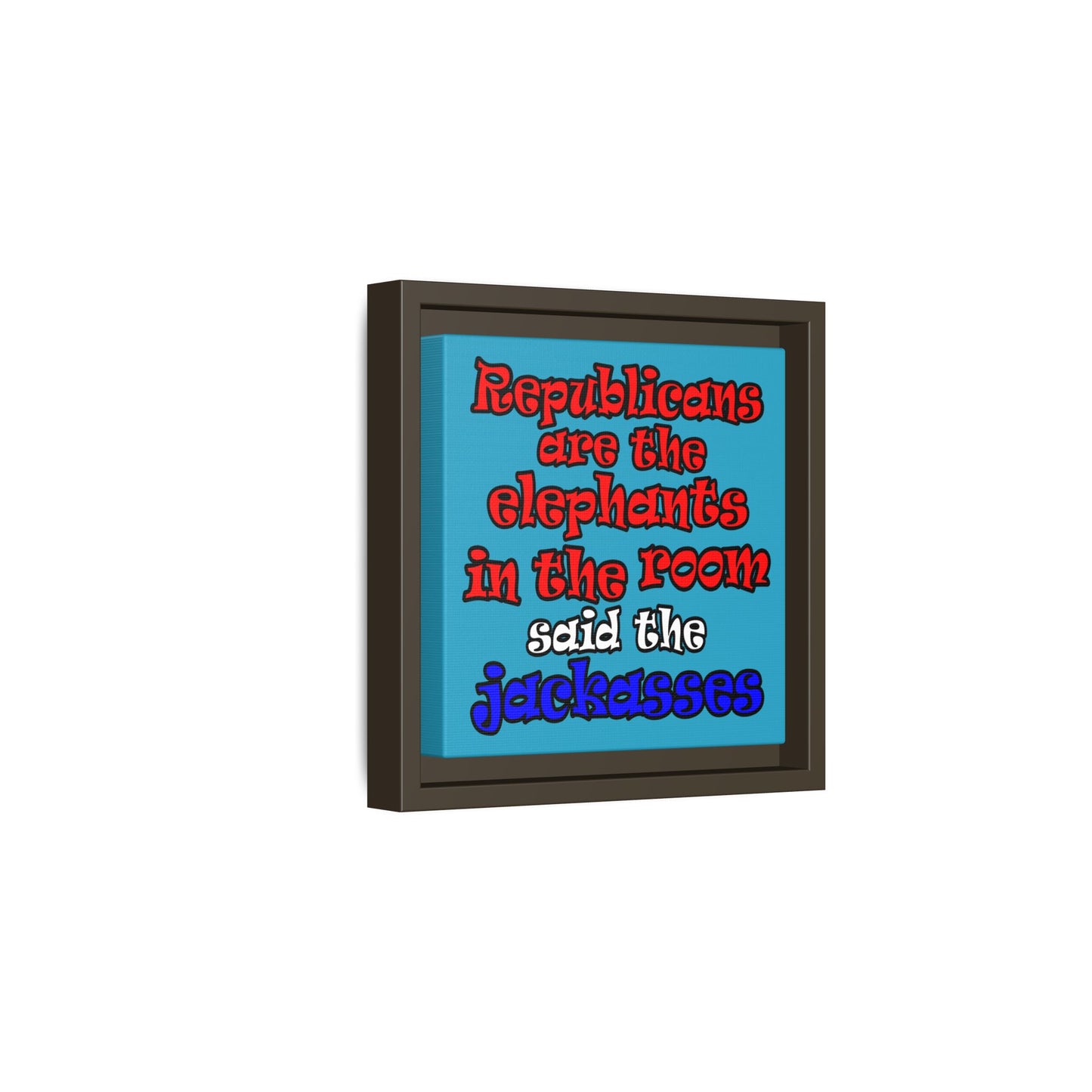 donkeys and elephants - framed canvas art (turquoise)