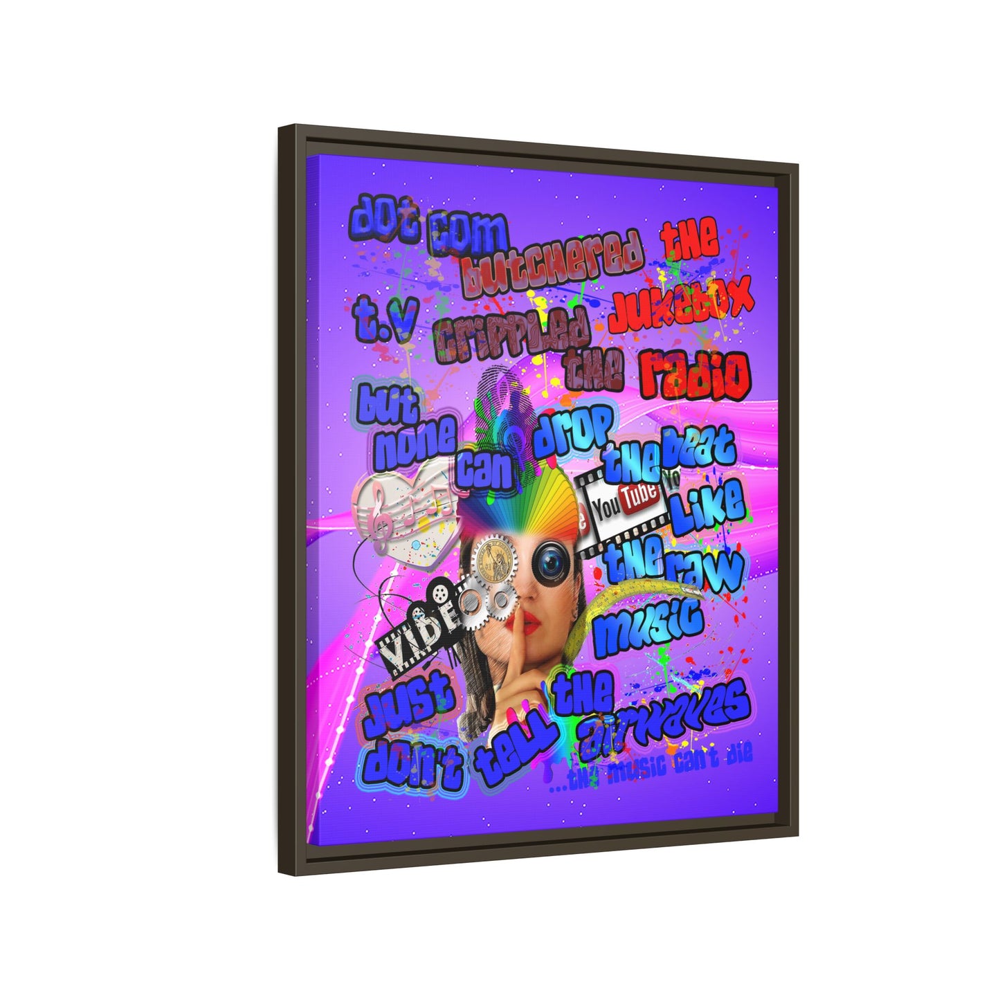 drop the beat - framed canvas art (purple-pink wave)