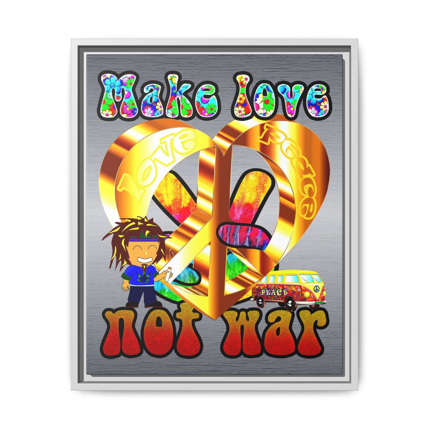 love peace - framed canvas art (brushed nickel)