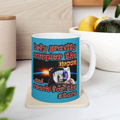 defy conquer reach - White Mug (turquoise)
