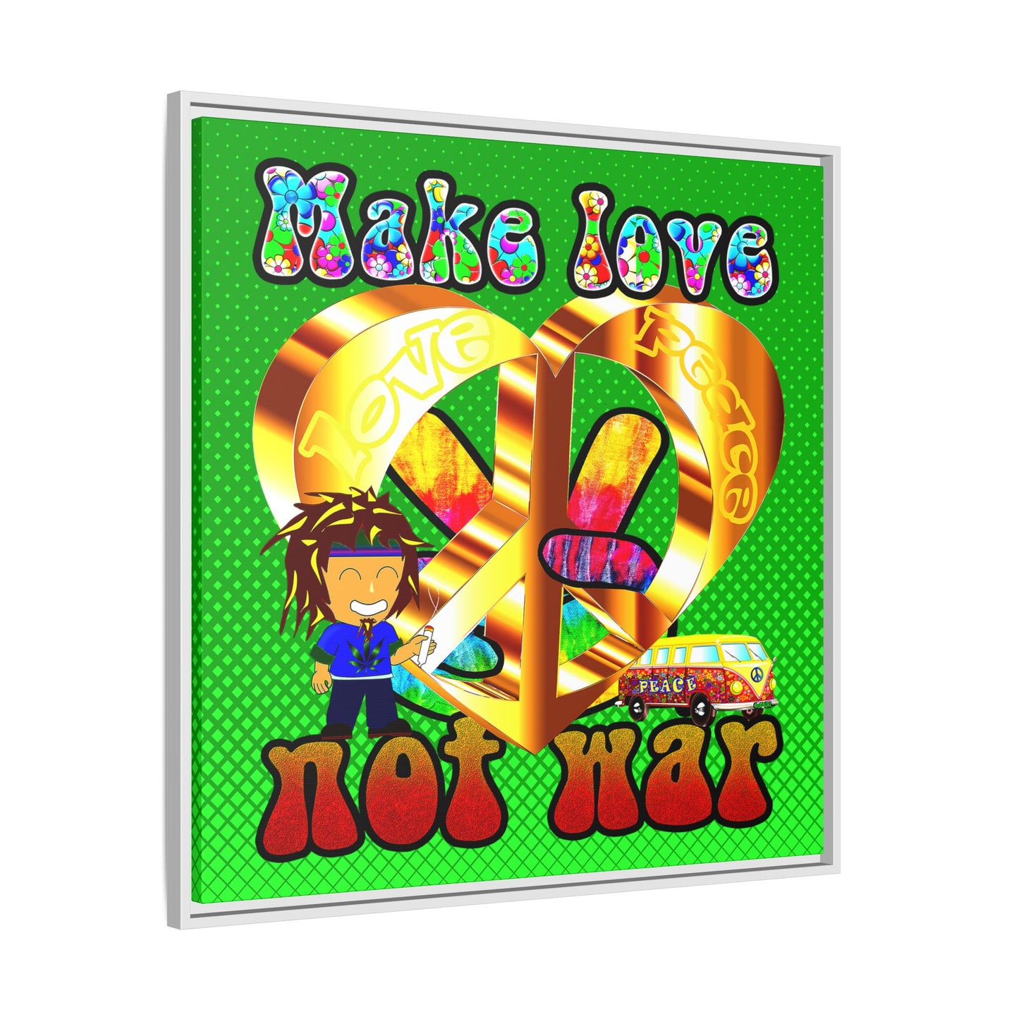 love peace - framed canvas art (logo green)