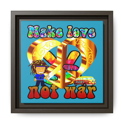 love peace - framed canvas art (turquoise)