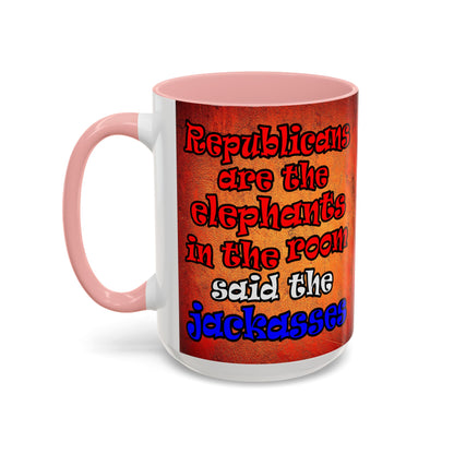 donkeys and elephants - Accent Mug (burnt orange)