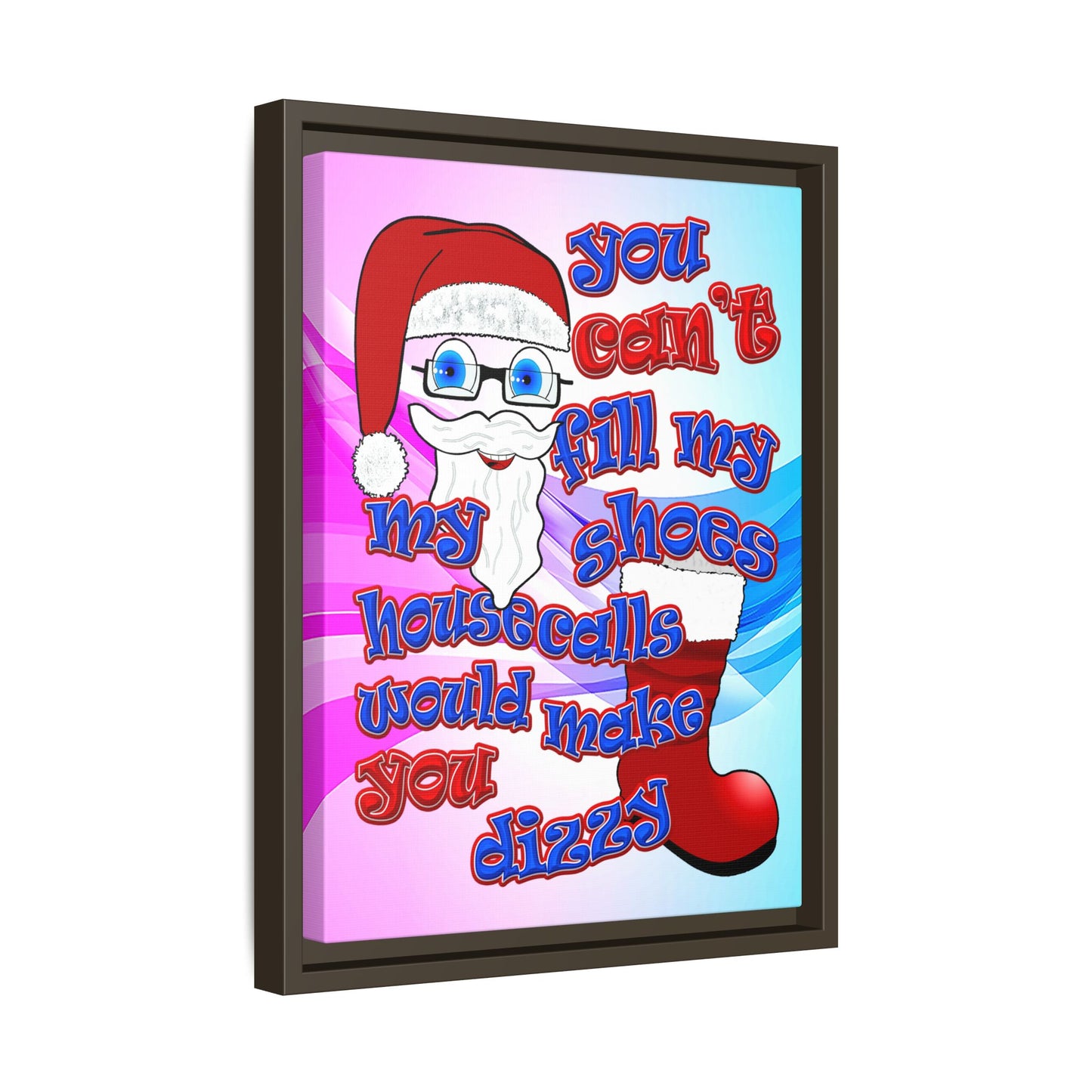 santa's shoes - framed canvas art (light blue-pink wave)