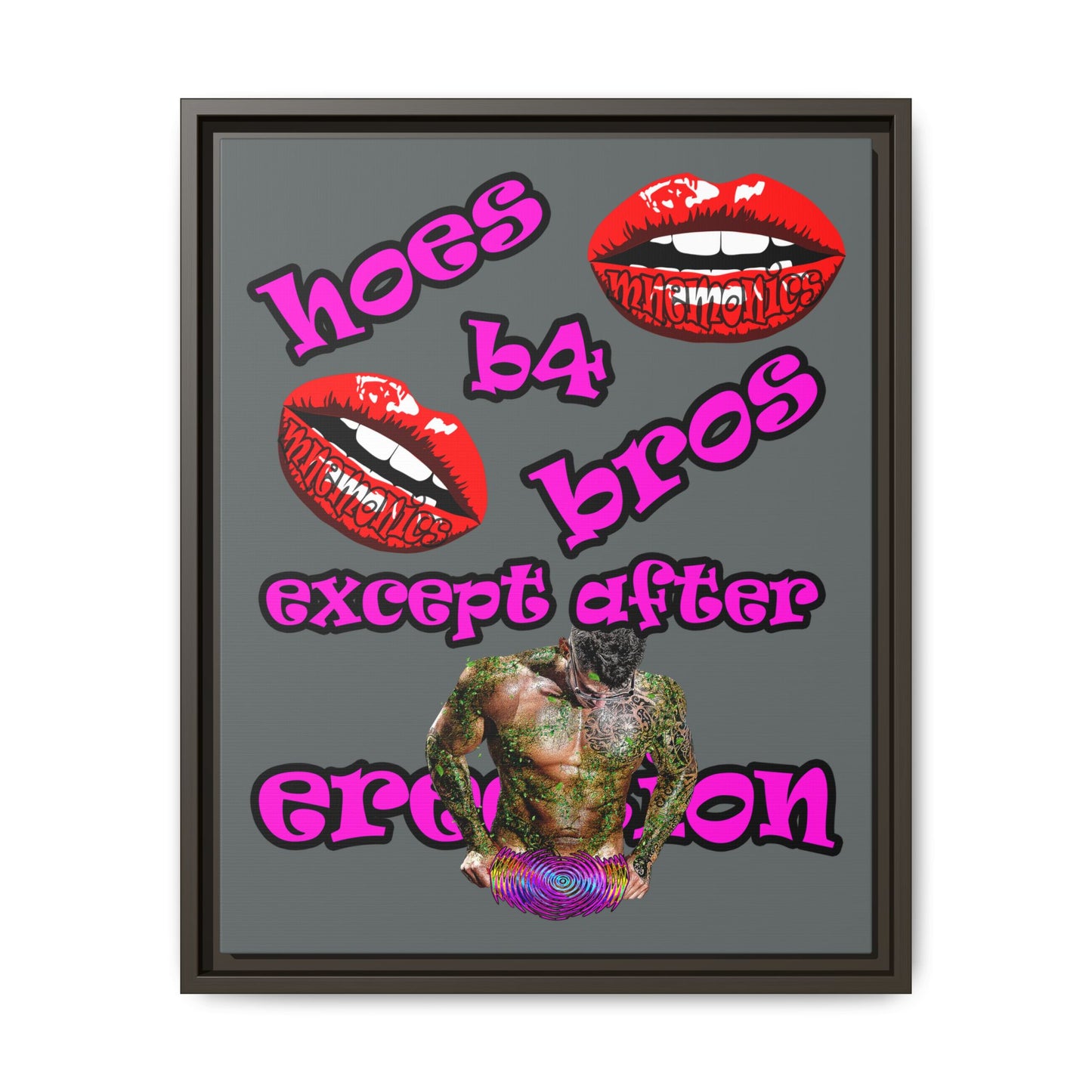 hoes b4 bros - framed canvas art (dark grey)