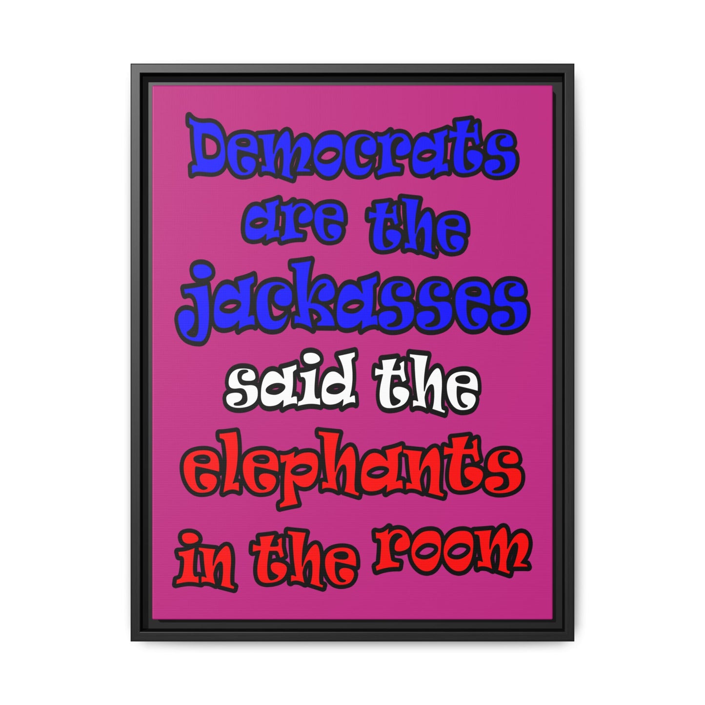 donkeys and elephants - framed canvas art (pink)