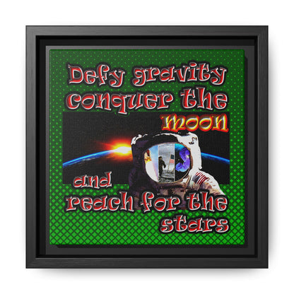 defy conquer reach - framed canvas art (logo green)