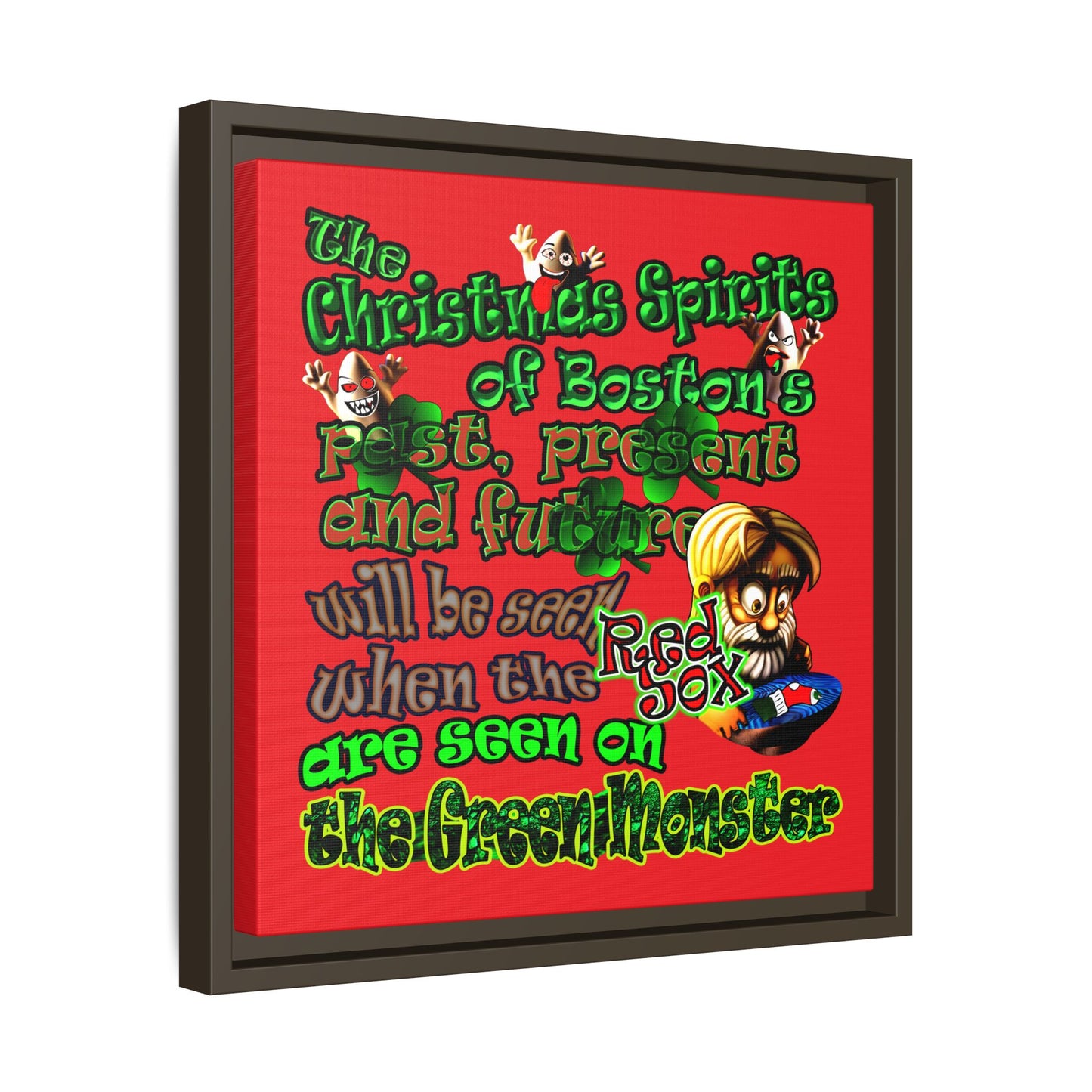 christmas spirits of boston - framed canvas art (red)
