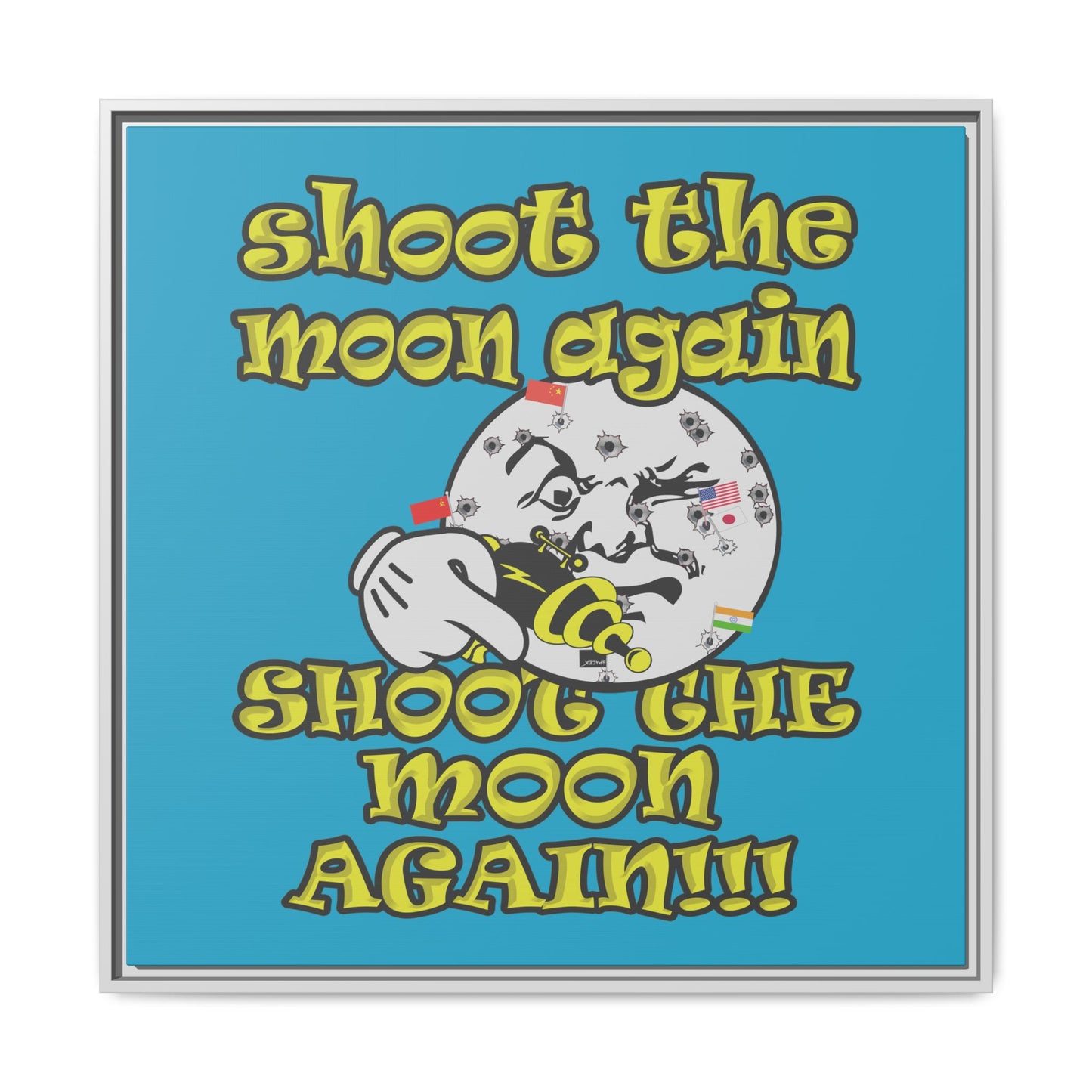 shoot the moon again - framed canvas art (turquoise)