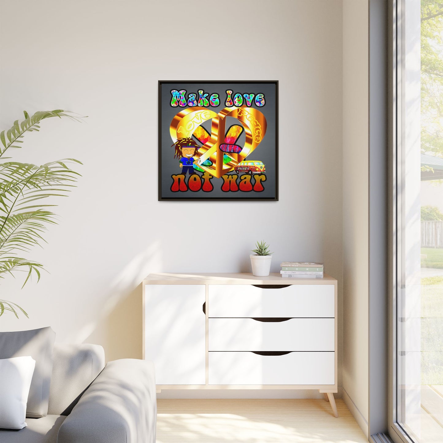 love peace - framed canvas art (grey-light grey)