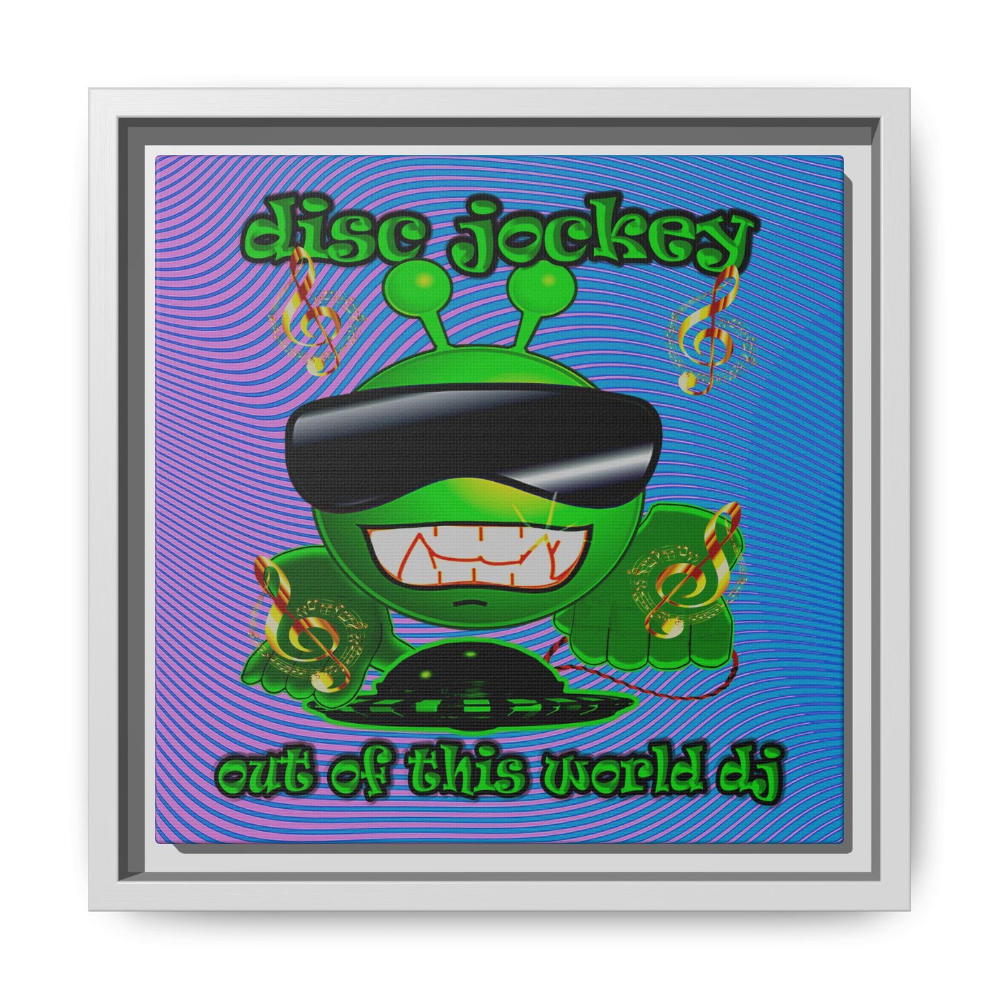 disc jockey - framed canvas art (light blue-purple wave)
