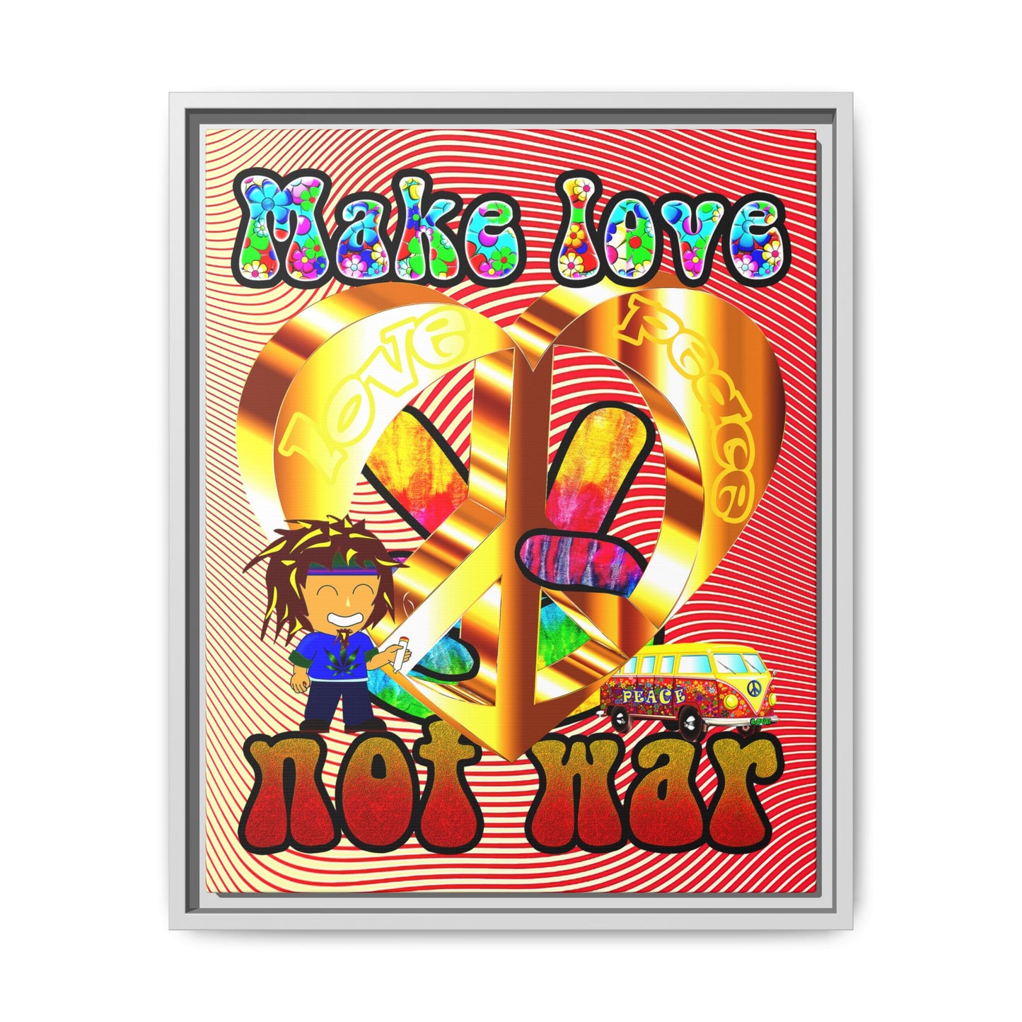 love peace - framed canvas art (yellow-orange wave)
