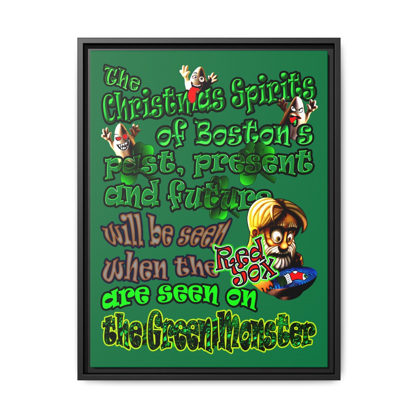 christmas spirits of boston - framed canvas art (dark green)