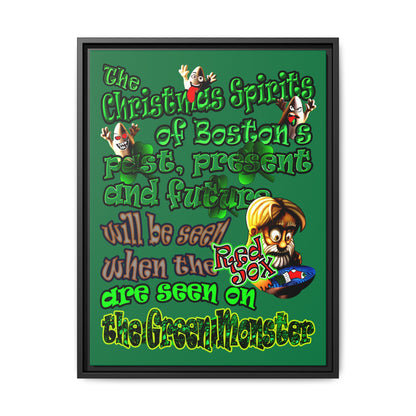 christmas spirits of boston - framed canvas art (dark green)