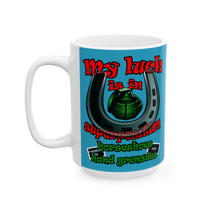 my luck - White Mug (turquoise)