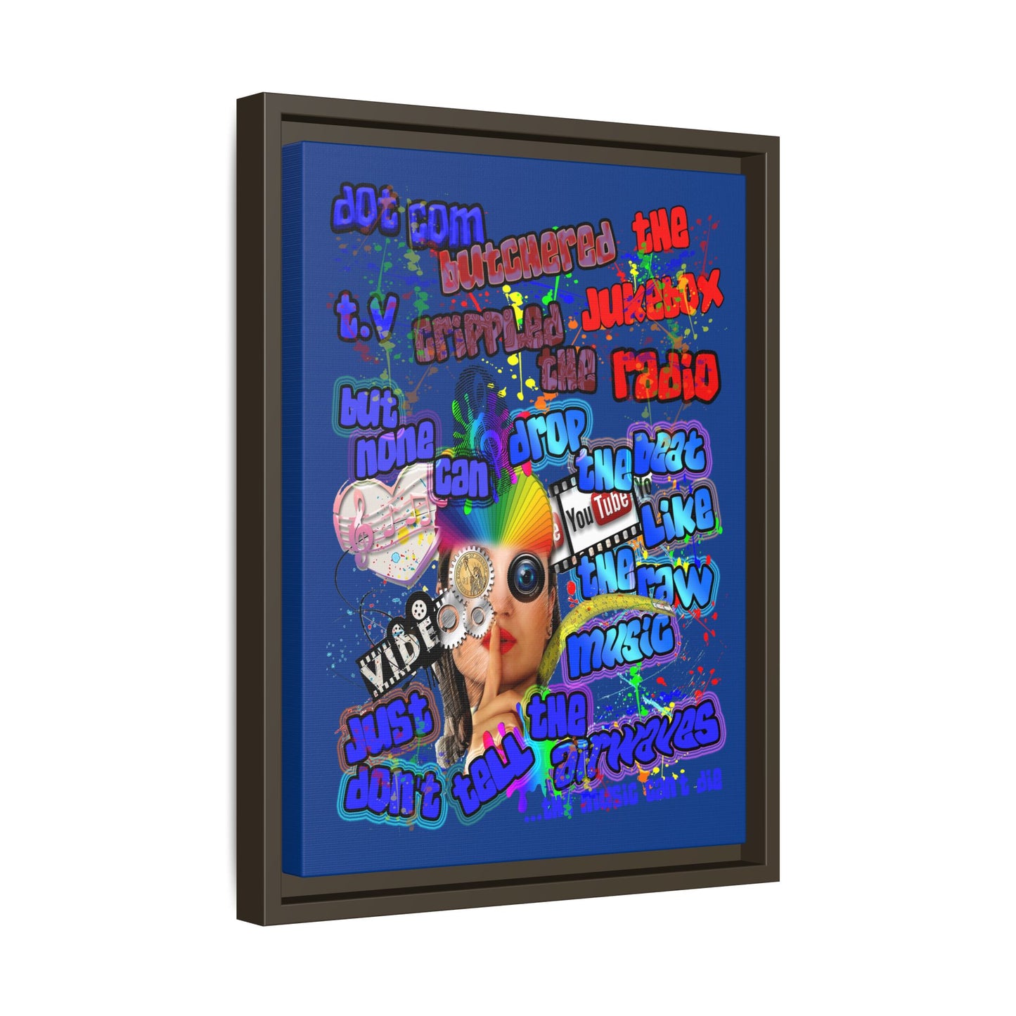 drop the beat - framed canvas art (dark blue)