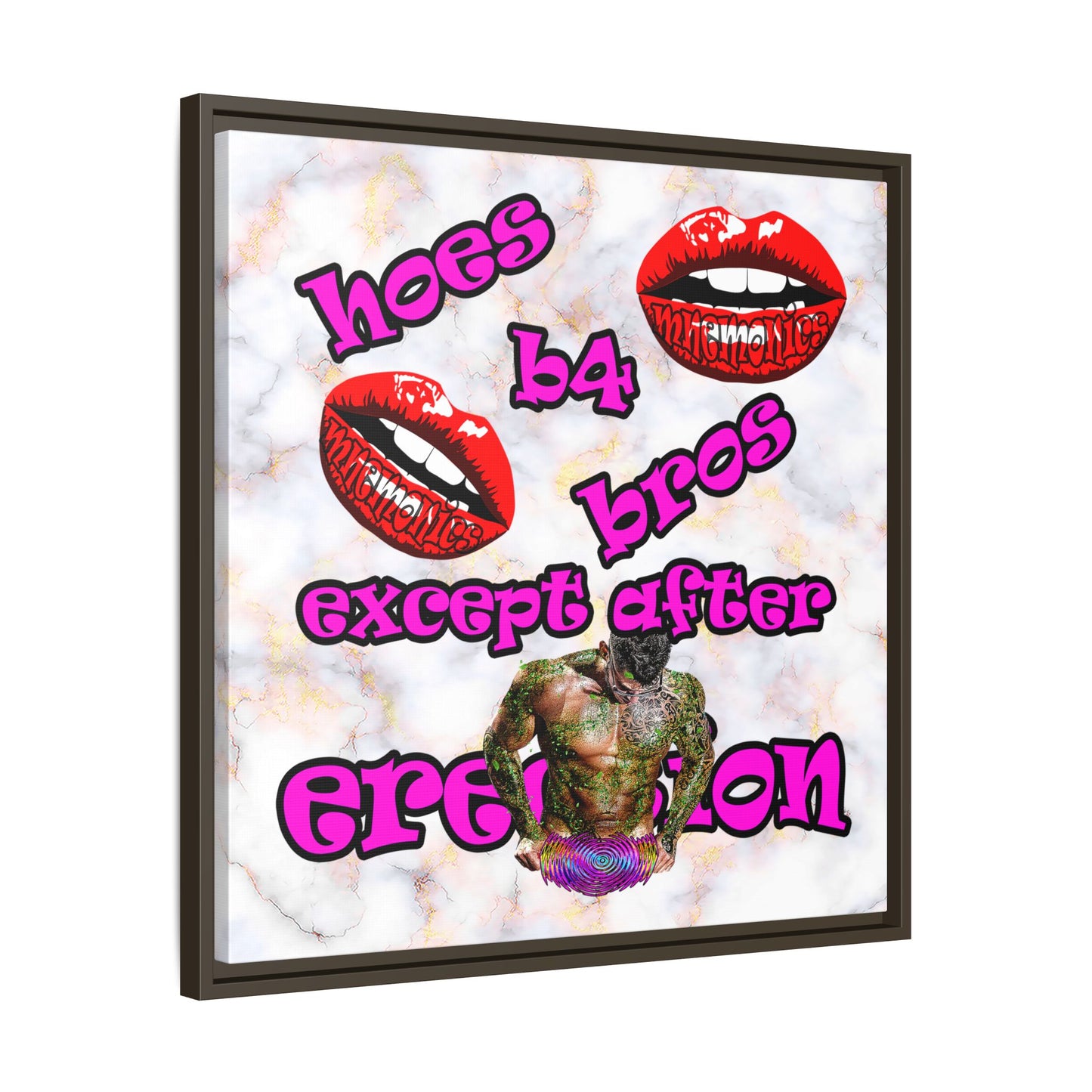 hoes b4 bros - framed canvas art (white marble)