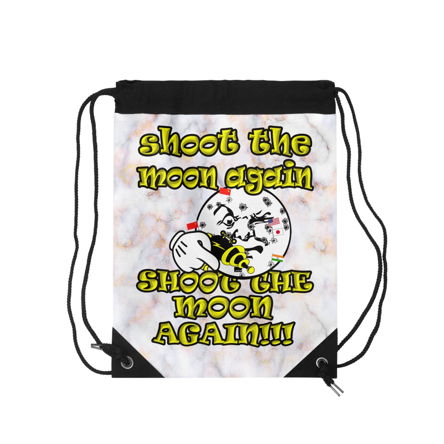 shoot the moon again - Drawstring Bag (white marble)