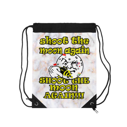 shoot the moon again - Drawstring Bag (white marble)