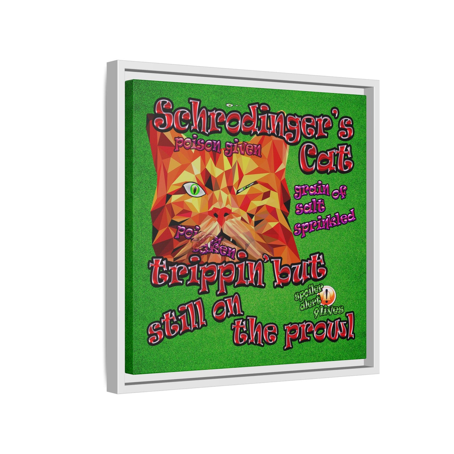 schrodinger's cat - framed canvas art (green turf)