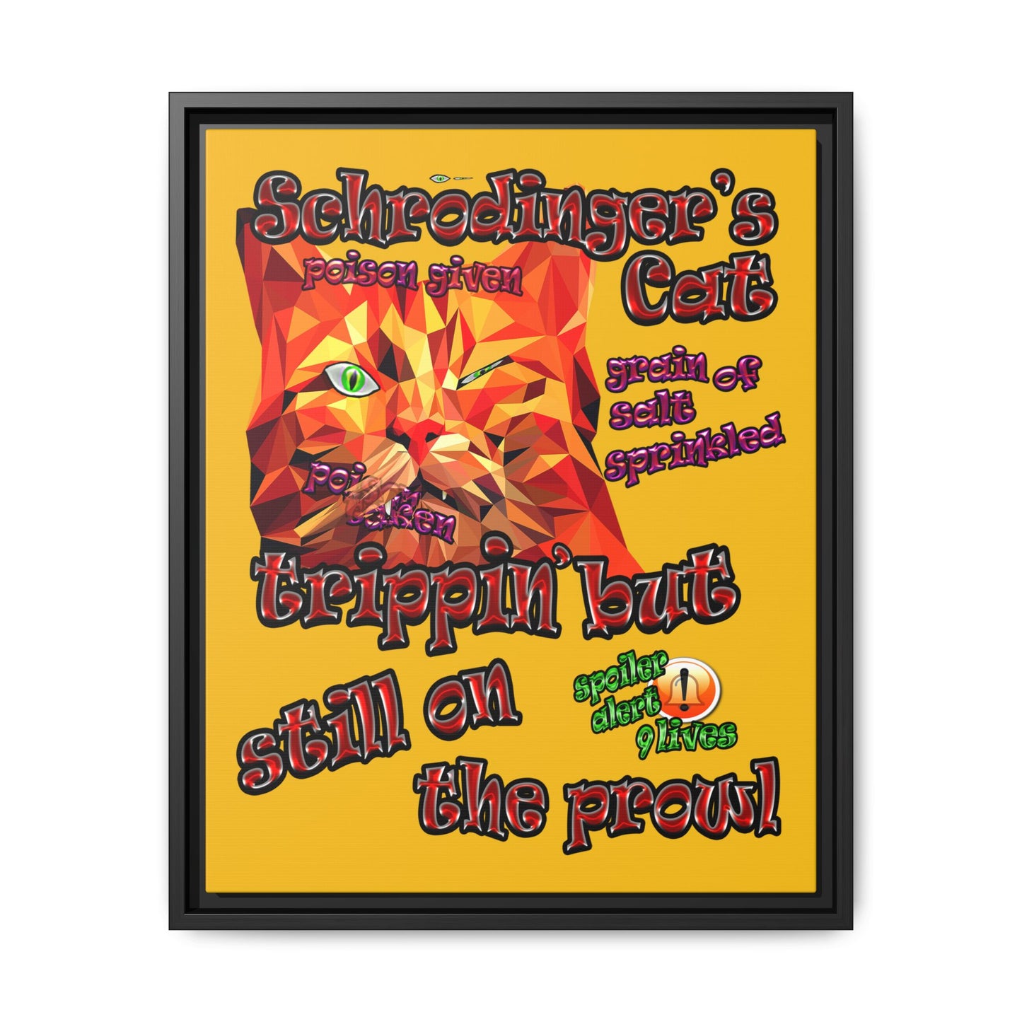 schrodinger's cat - framed canvas art (yellow)