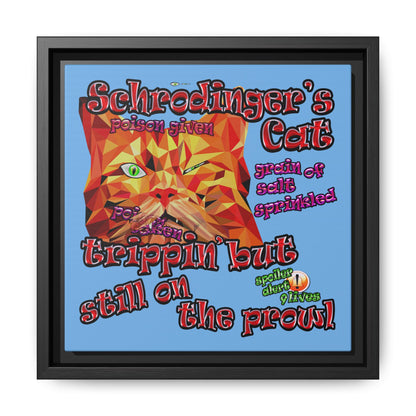 schrodinger's cat - framed canvas art (light blue)