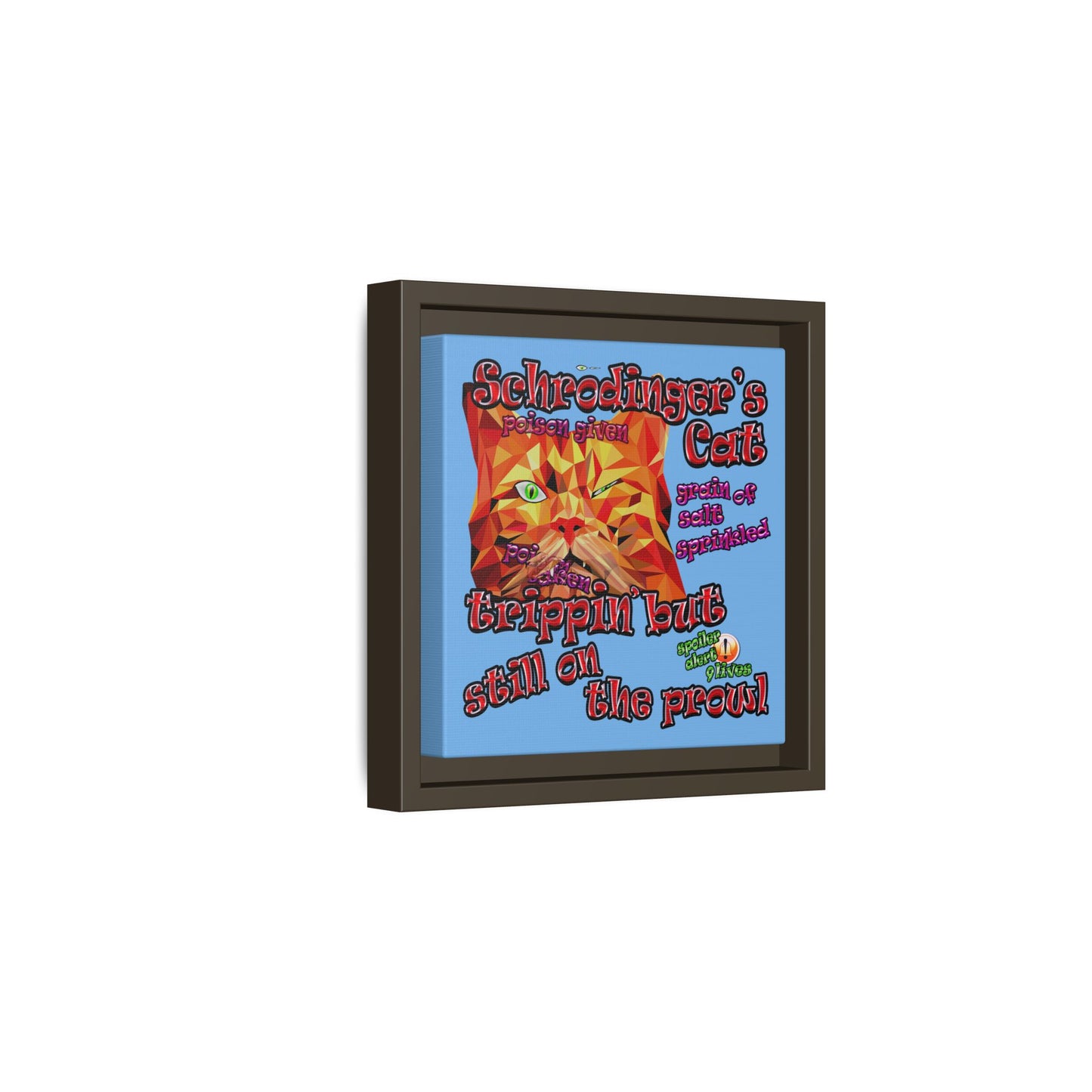 schrodinger's cat - framed canvas art (light blue)