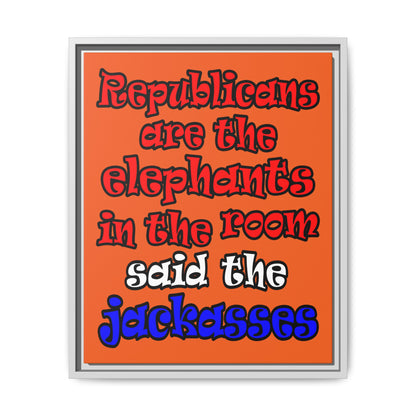 donkeys and elephants - framed canvas art (orange)