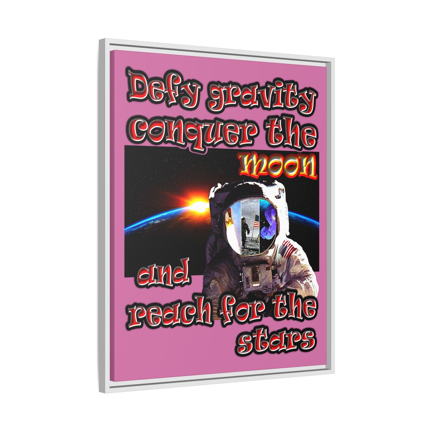 defy conquer reach - framed canvas art (light pink)