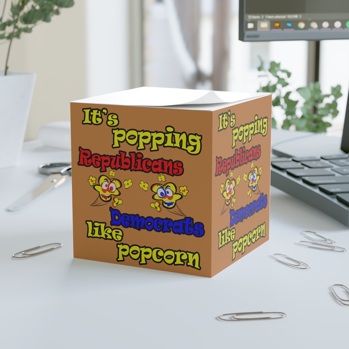 popping like popcorn - note cube (light brown)