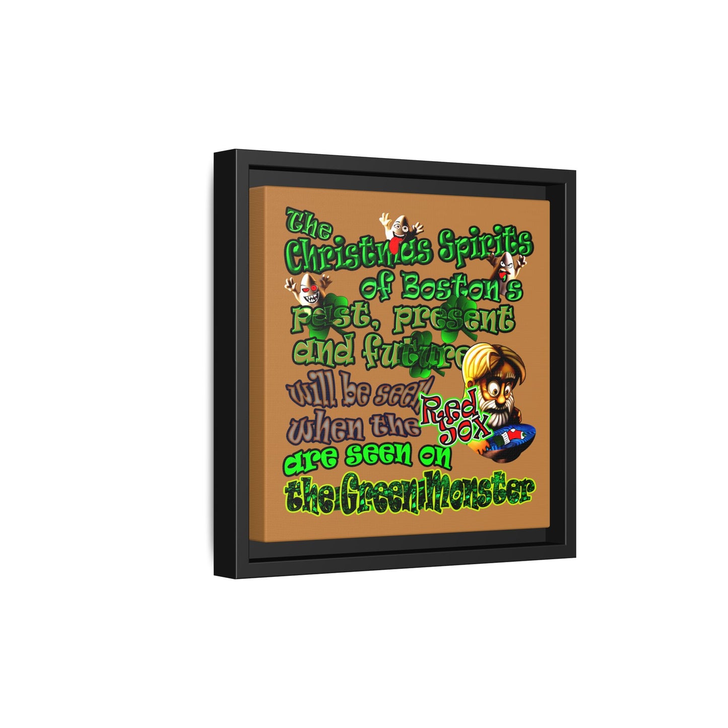christmas spirits of boston - framed canvas art (light brown)