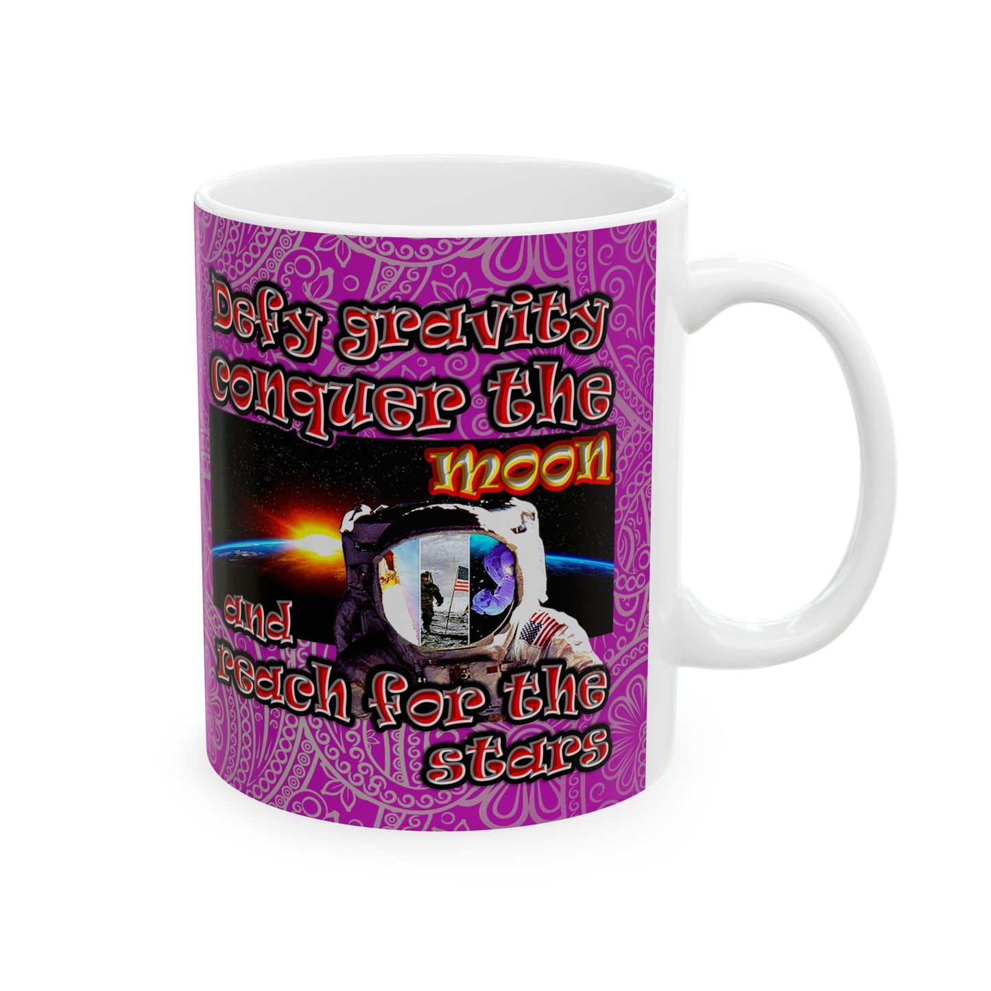 defy conquer reach - White Mug (pink swirl)