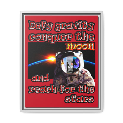 defy conquer reach - framed canvas art (dark red)