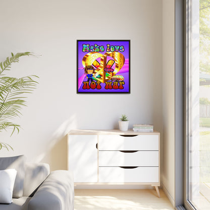love peace - framed canvas art (purple-pink wave)