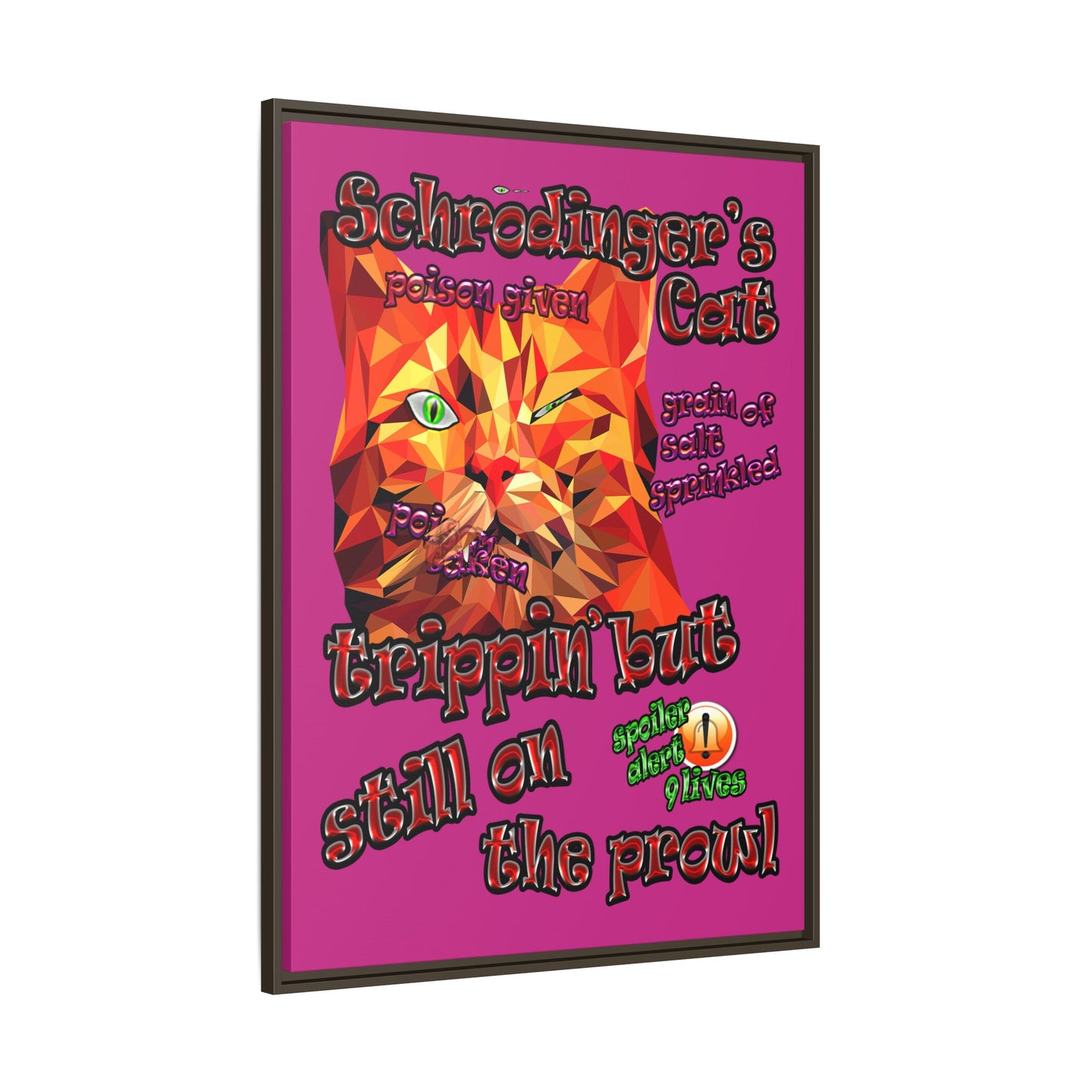schrodinger's cat - framed canvas art (pink)