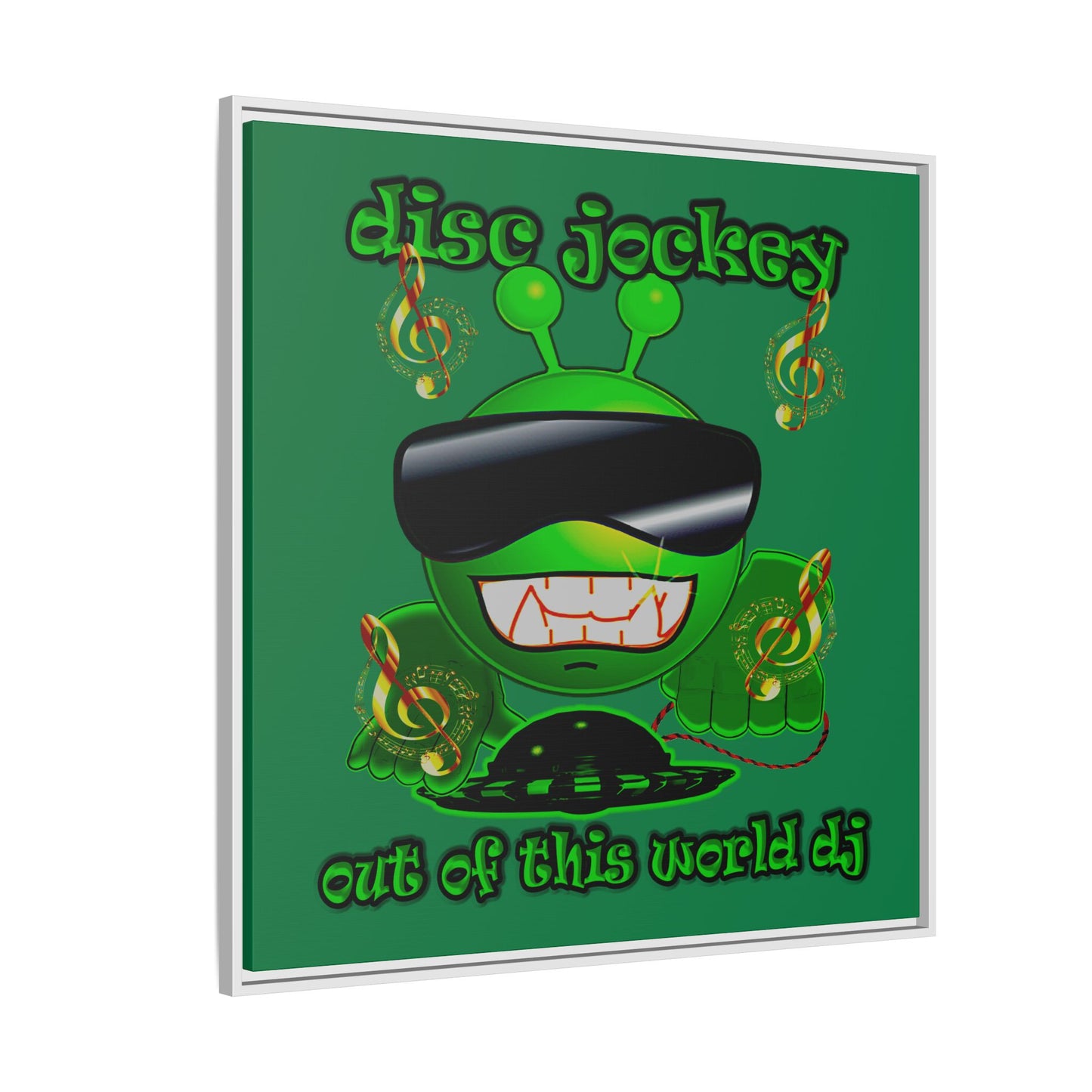 disc jockey - framed canvas art (dark green)