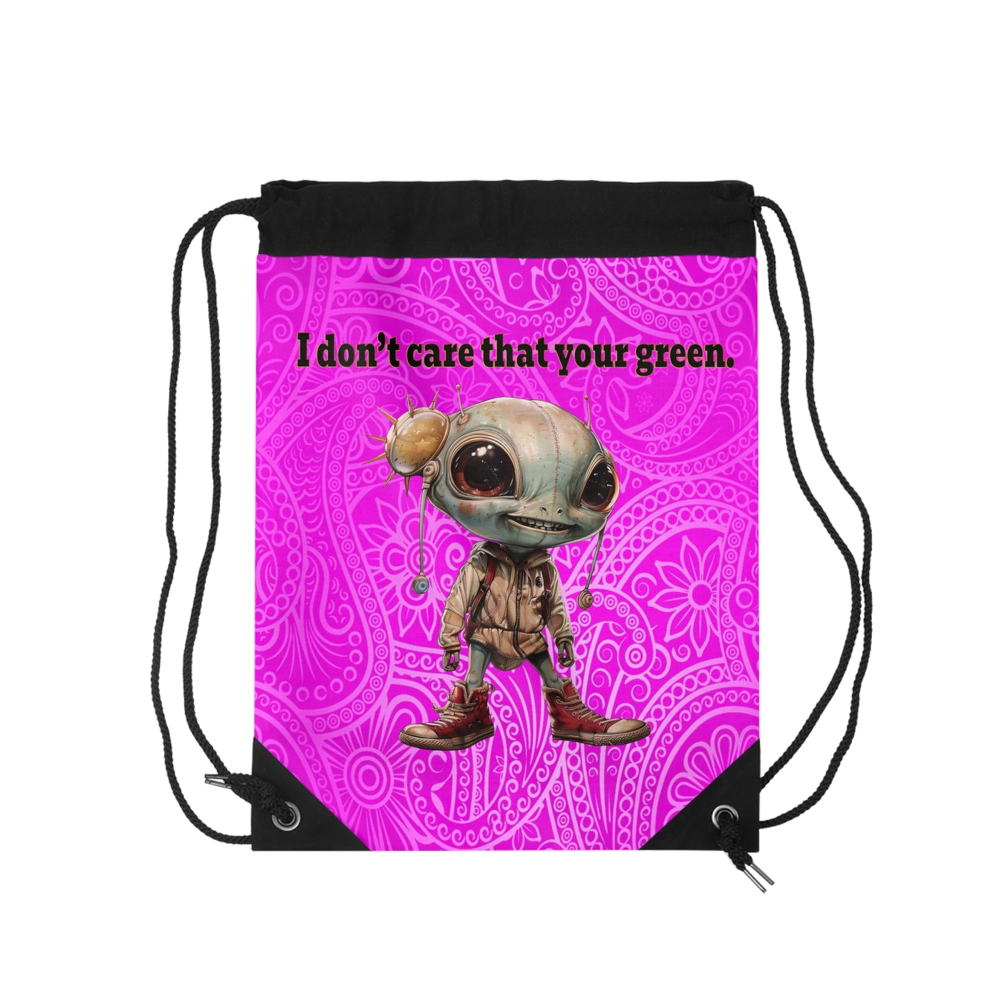I don't care that your grey - Drawstring Bag (pink swirl)