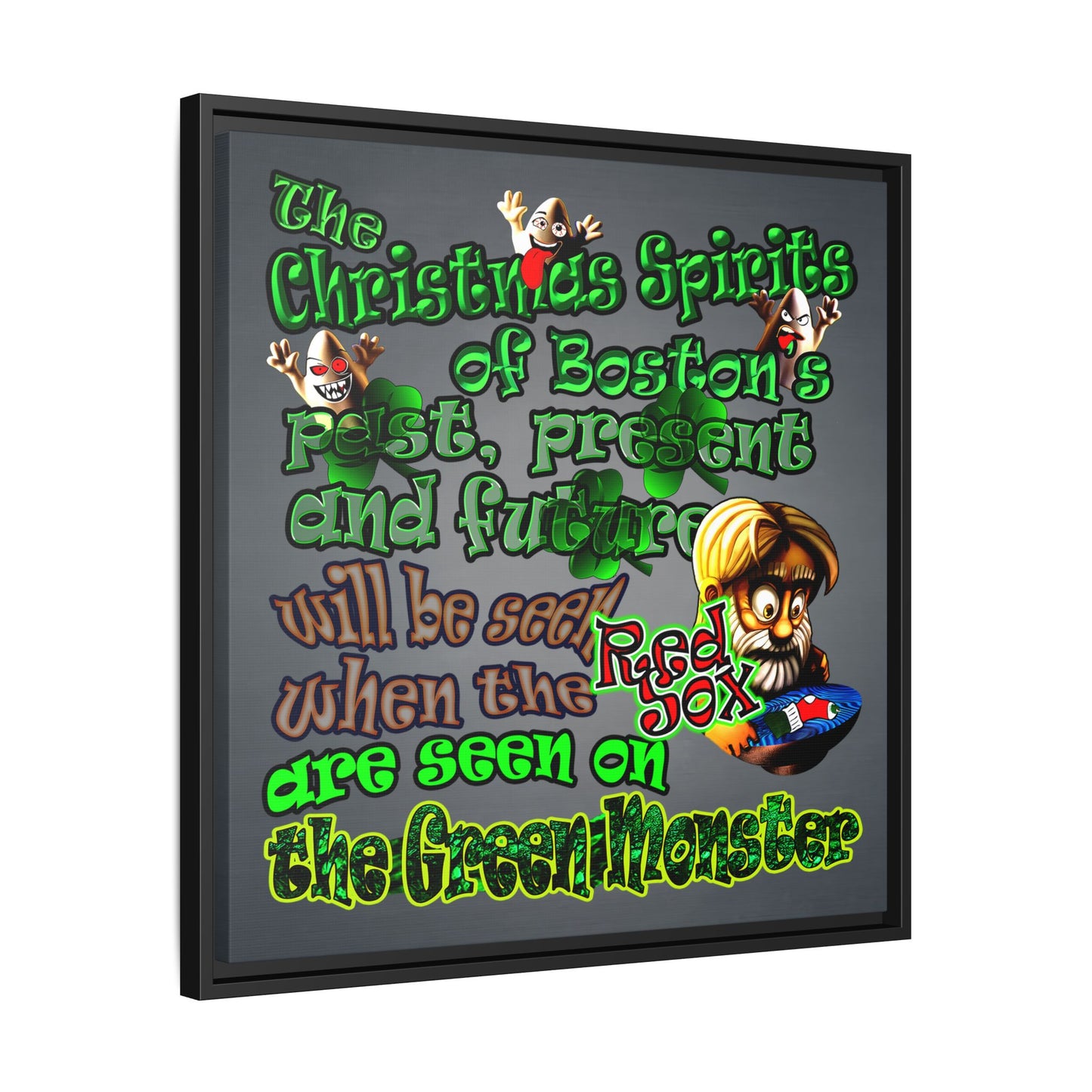 christmas spirits of boston - framed canvas art (grey-light grey)