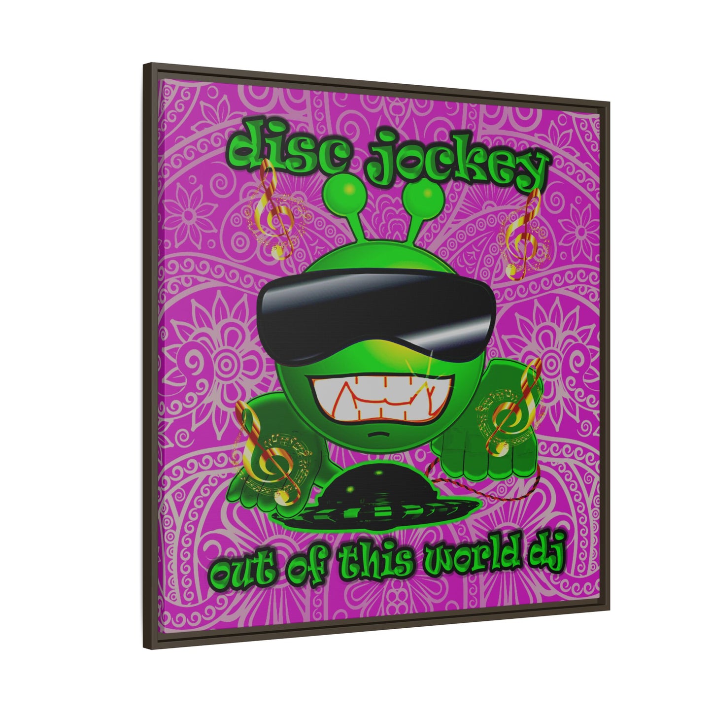 disc jockey - framed canvas art (pink swirl)