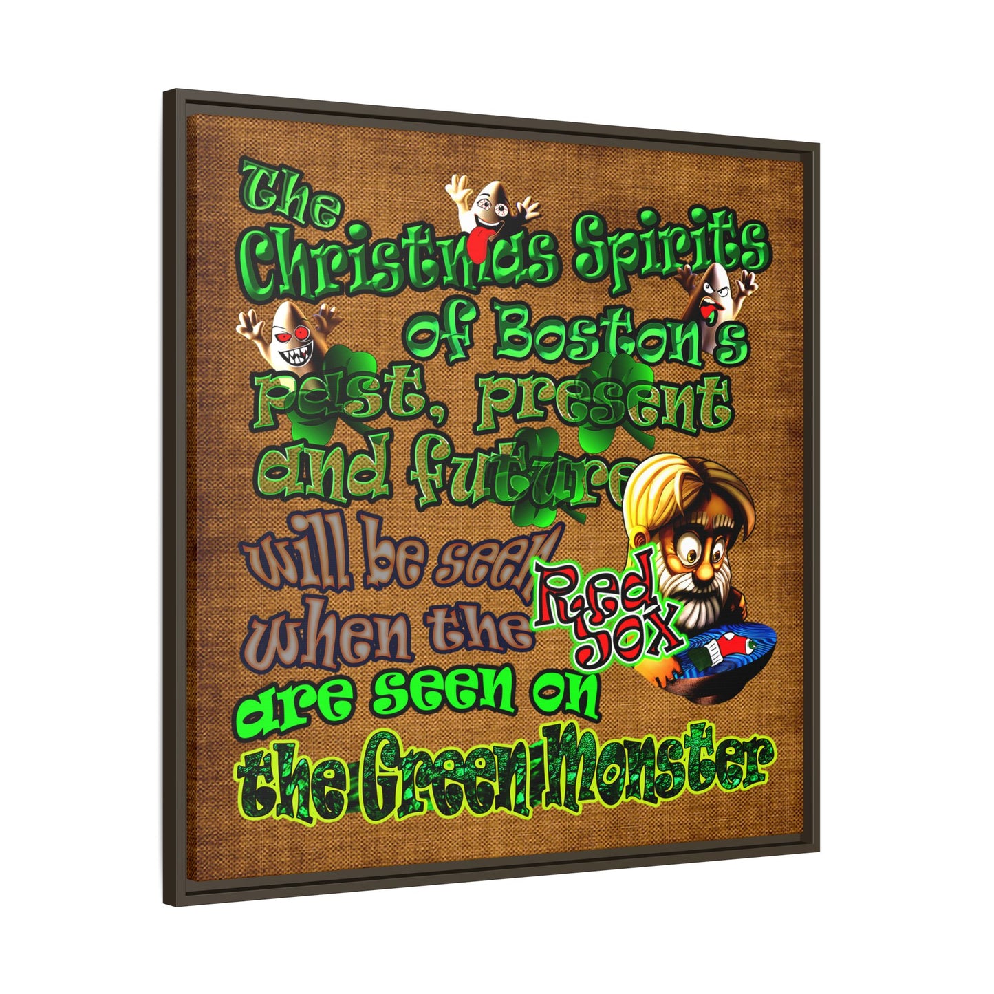 christmas spirits of boston - framed canvas art (brown papyrus)