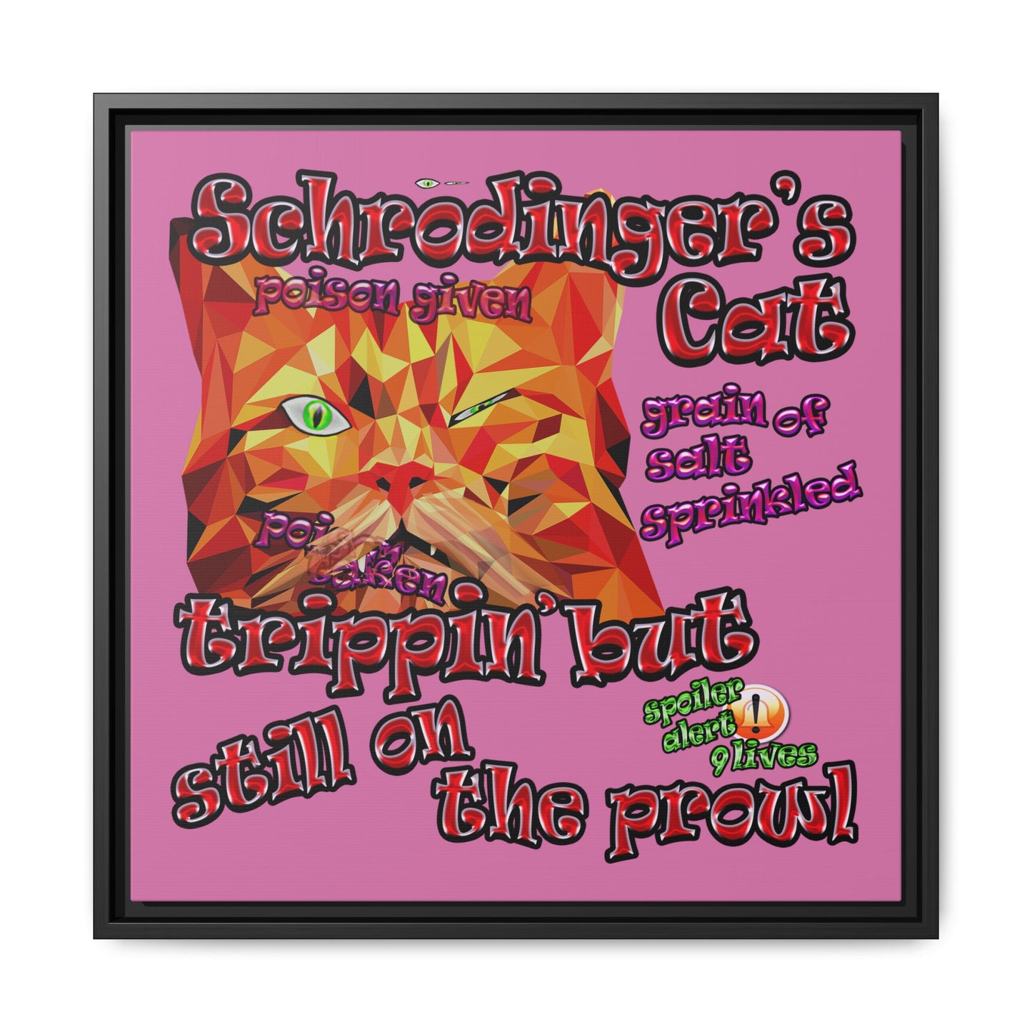 schrodinger's cat - framed canvas art (light pink)