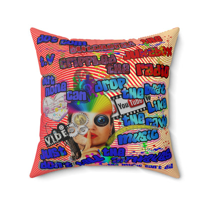 drop the beat - Spun Polyester Square Pillow - (yellow-orange wave)